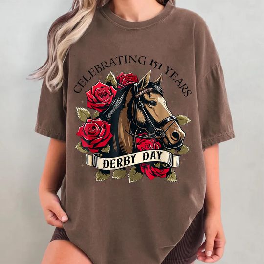Discover Derby Day Shirt, Horse Racing Shirt, Celebrating 151 Years Tee, Rose Horse Graphic