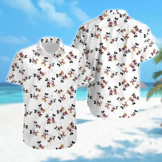 Discover Mickeyy Minniee Mouse Summer Hawaii Shirt Cartoon Character Summer Trip Button Up