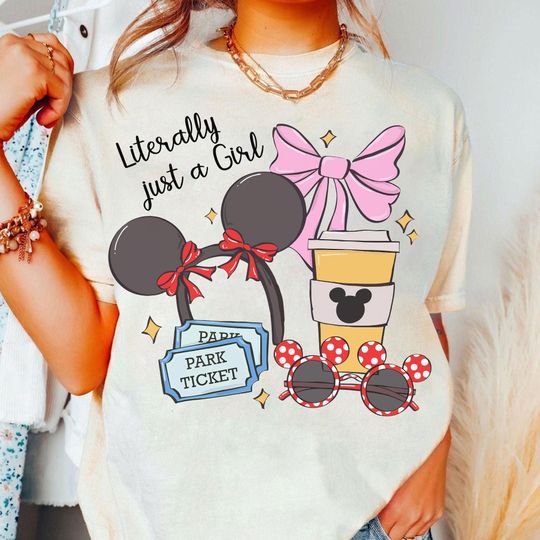 Discover Disneyyy Coquette Bow Literally Just A Girl Shirt, Disneyyland Girl's Trip Shirt