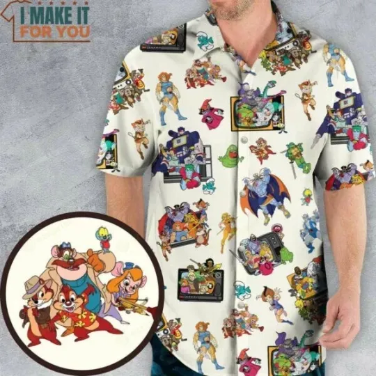 Discover 80s Famous Cartoon Characters Hawaiian Shirt Casual Button Down Unisex S-5XL