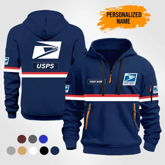 Discover Personalized Name Love Postal Workers Quarter Zip Hoodie PU197 - Navy