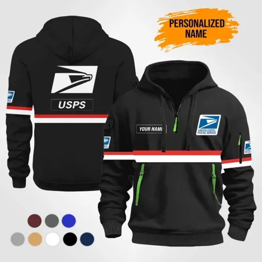 Discover Personalized Name Love Postal Workers Quarter Zip Hoodie PU197 - Black