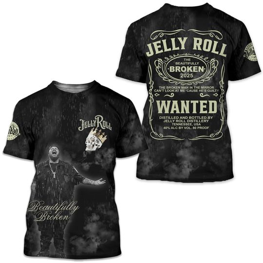 Discover Retro Jelly Roll 3D Shirt, Beautifully Broken Tour 2025 Shirt