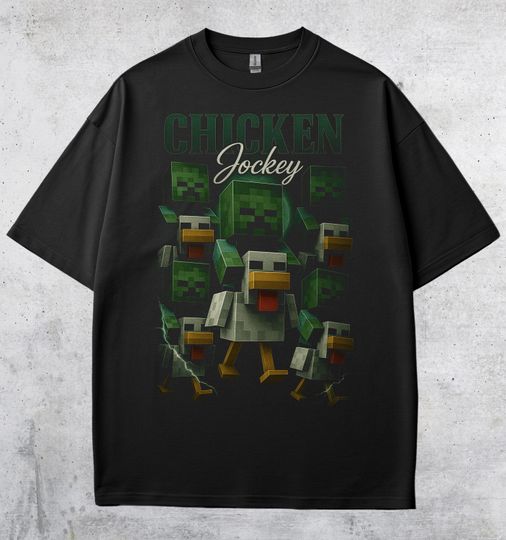 Discover Chicken Jockey Vintage T-Shirt, Minecraft Movie Graphic Unisex bootleg tee