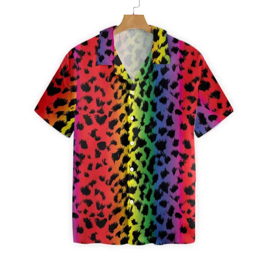 Discover 3D Shirt For Gay, Cool Leopard Skin With Rainbow Color LGBT Hawaiian Shirt