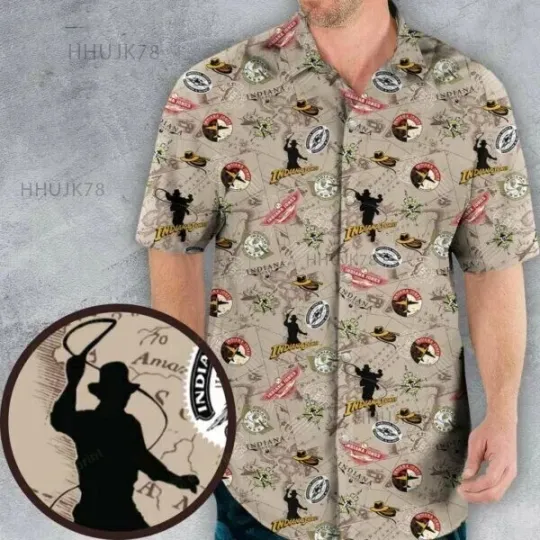 Discover Indiana Jones Patterns Hawaiian Shirt Casual Button Down Unisex Adults S-5XL