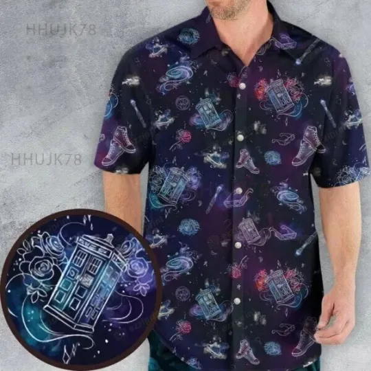 Discover Tardis Doctor Who Seamless Hawaiian Shirt Casual Button Down Unisex Adults S-5XL