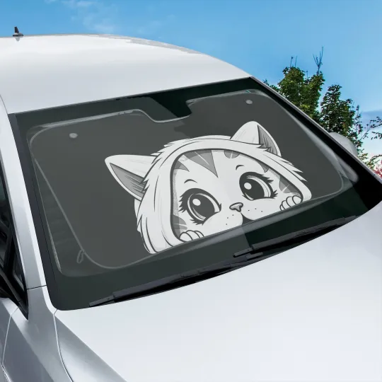 Discover Black Peaking Cat Car Sun Shades, Anime Kawaii Car Decor, Car Windshield