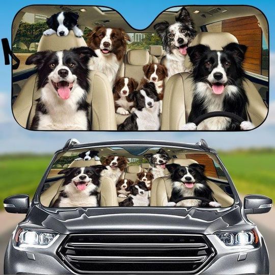 Discover Border Collie Car Sunshade, Dog Family Car