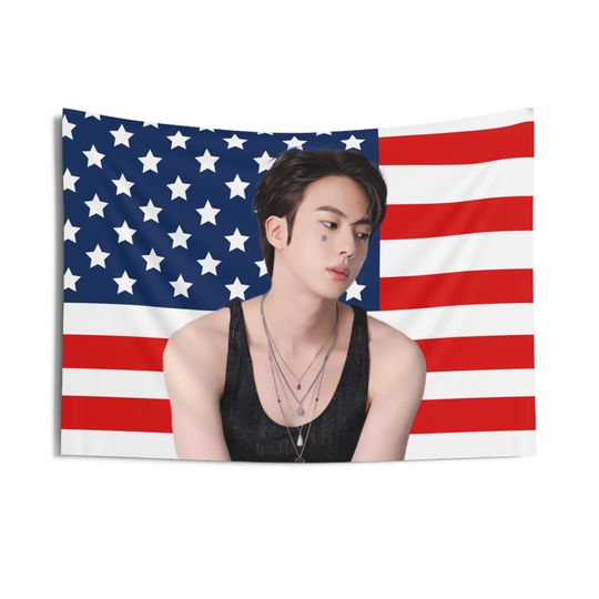 Discover Bangtan Jin in Black Tank Top Flag Tapestries, Kim Seokjin American Tapestries
