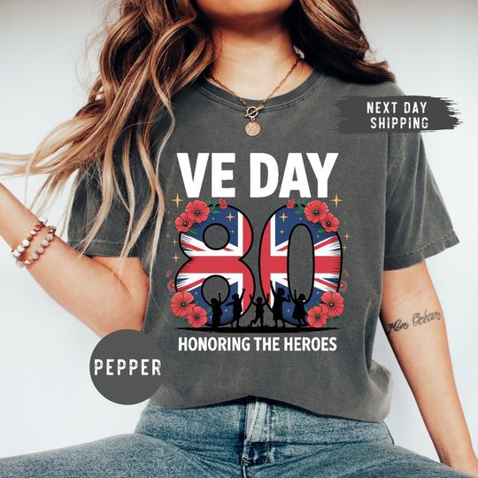 Discover Comfort Colors VE Day 80th Anniversary Shirt, Honoring The Heroes Tees, Union Jack Flag