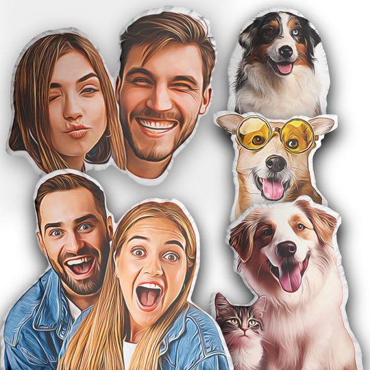 Discover Custom Shaped Pillows - Valentines Day Gift - Custom Face Pillow - Personalized Pet Portrait Pillow - 3D Throw Pillow, Custom Couple Gift