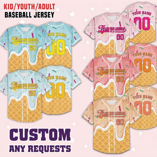 Discover Custom Team Name Number Ice Cream Drip Baseball Jersey, Personalized Baseball