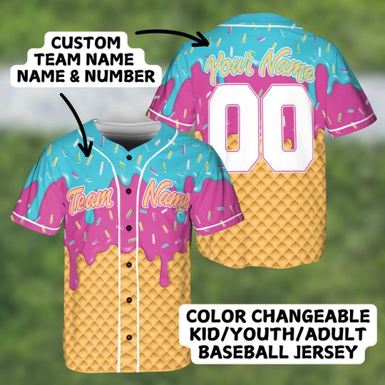 Discover Personalized Ice Cream Baseball Jersey, Custom Sprinkle Drip Baseball Jersey