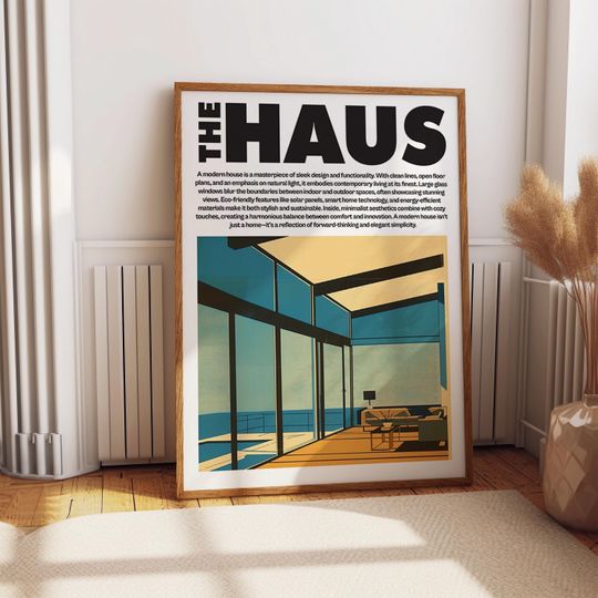 Discover Modern Glass House Poster, Minimalist Living Room Art Wall Decor