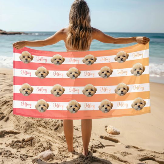 Discover Personalized head portrait photo Beach Towel, Beach Towel,  Vacation Gift, Fun beach towel
