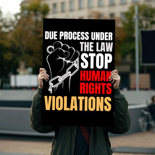 Discover Stop Human Rights Violations, Hands Off Our Democracy, Protest Sign For March, Anti Trump, Anti Musk, Political Art