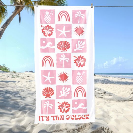 Discover Tropical Beach Towel,It's Tan O'Clock Soft Stylish Towel, Boho Sun, Ocean