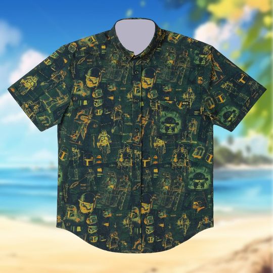 Discover Starr Warss Button Up Shirt, Building a Bounty Hunter Hawaiian Shirt