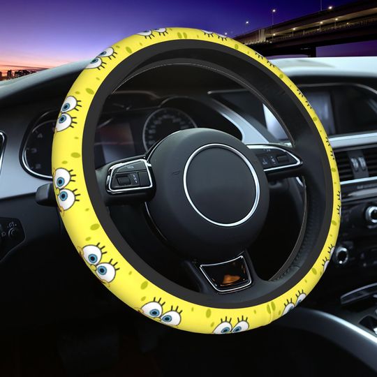 Discover SpongeBobed Anime Cartoon Steering Wheel Cover, Car Accessories