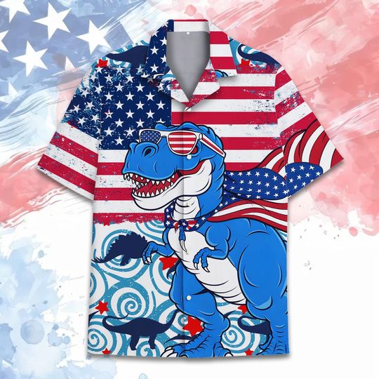 Discover Patriotic Dinosaur Hawaiian Shirt for Men Women Youth,  4th of July Sasquatch