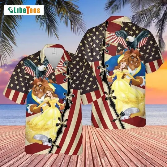 Discover Disneyyy Beautyy and The Beastt US Flag Patriot Day Hawaiian Shirt