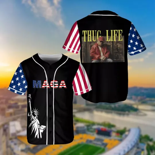 Discover Trump MAGA Thug-Life Patriotic America July Fourth 3D Baseball Jersey