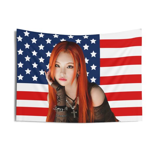 Discover Itzy Yeji Red Hair Photo Flag Tapestry, Itzy Yeji American Tapestry