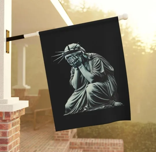 Discover Liberty Mourning Anti Trump Double-sided Flag, Weeping Statue Of Liberty Flag