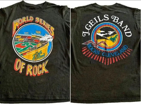 Discover Vintage J Geils Band Tour short sleeve black color 2 side shirt