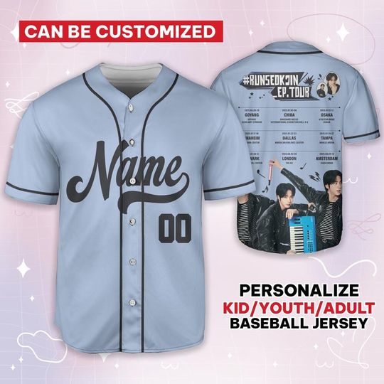 Discover Custom Run SeokJin Blue Tour 2025 Kpop Baseball Jersey,