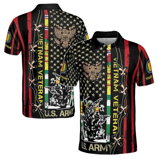 Discover Custom Name Vietnam Veteran War U.S Army Proud Vet Polo
