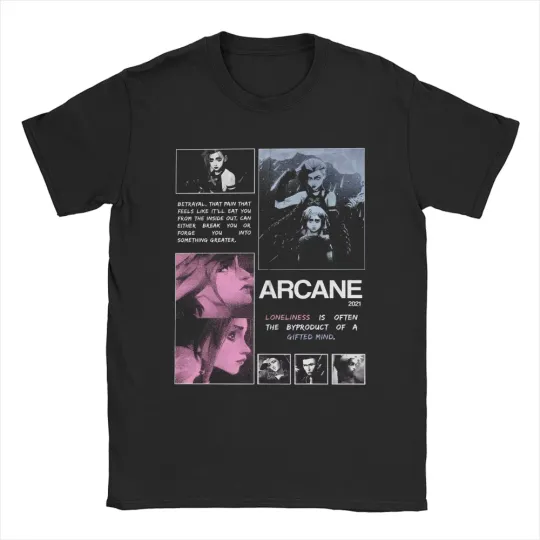 Discover Men Arcane Season 2 Jinx Vi T Shirt Anime Game Pure Tshirt
