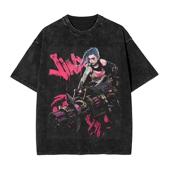 Discover 2025 Hot Anime Arcane Jinx T Shirt Washed T-Shirt