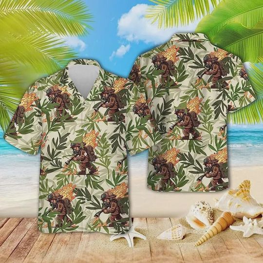 Discover Firefighter Tropical Hawaiian, Fireman Beach Summer Shirt, Tropical Summer Beach Shirt