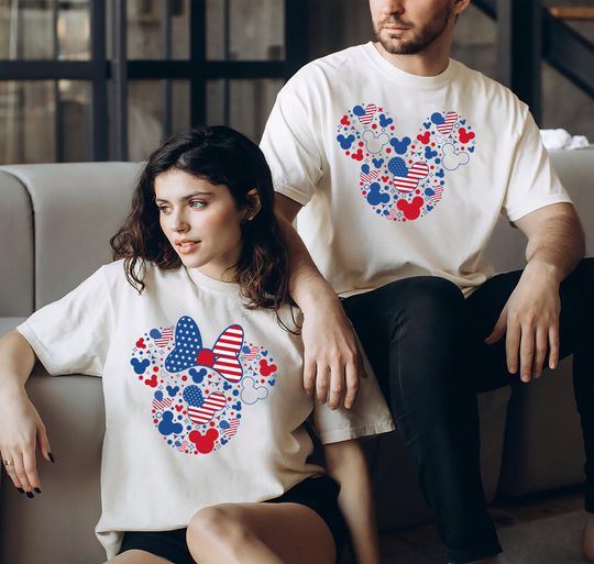 Discover Mickeyy and Minniee 4th of July Shirt Patriotic Couple Disneyyy Trip Tee Independence Day Matching Shirt