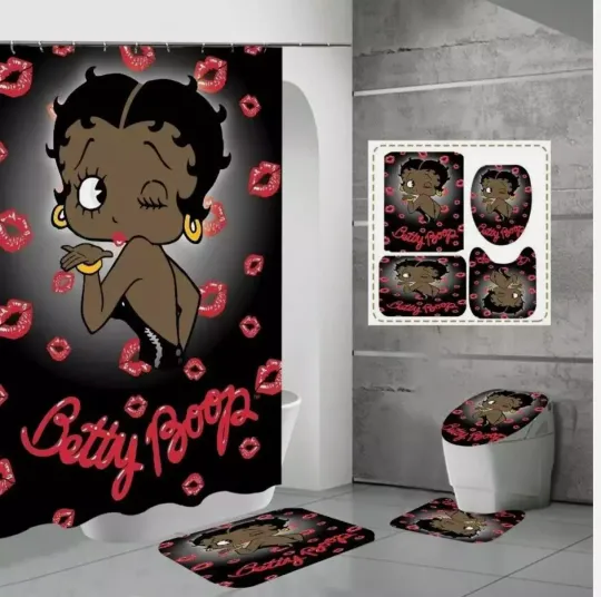 Discover Black Betty Boop Blowing A Kiss Shower Curtain Set, Waterproof Bathroom Decor