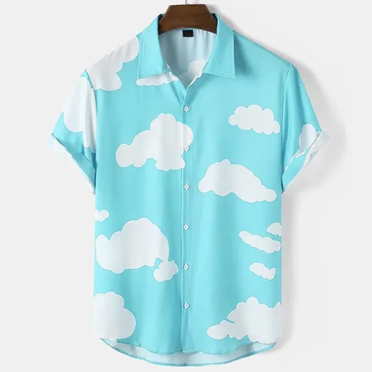 Discover Men's Shirts Short Sleeve Cloud Print Tops Hawaiian Holiday Shirts