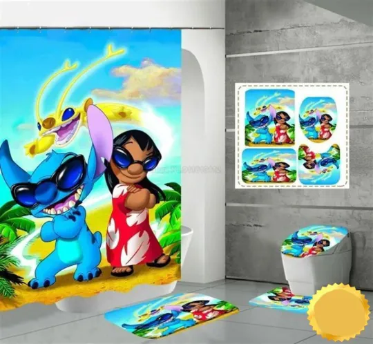 Discover Bathroom set or Shower Curtain Set for Fan |Stitchh Cute-gift for Fan