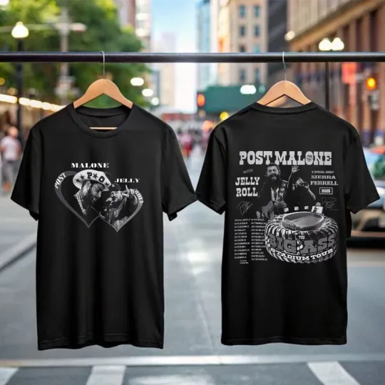 Discover Post Malone With Jelly Roll T Shirt, The Big Ass Stadium Tour 2025, Gift For Fan
