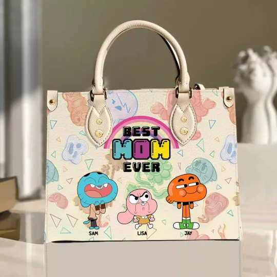Discover Personalized Cartoon Gumball Mom Purse Leather Handbag, Cartoon Bag, gift Woman