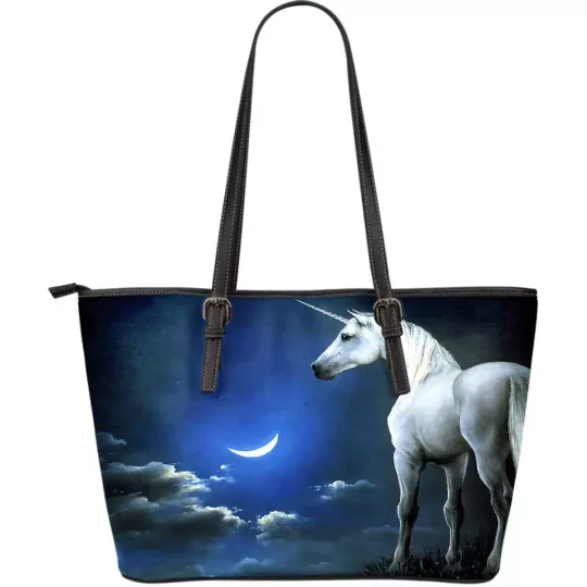 Discover Unicorn Blue Large Leather Tote Bag Handbag Christmas Gift