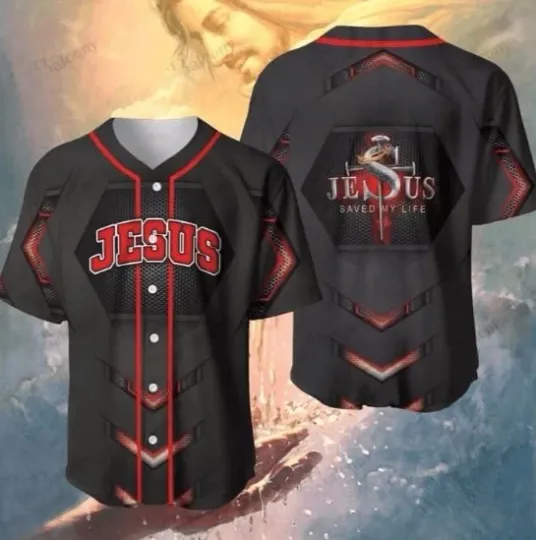 Discover Jesus Saved My Life Baseball Jersey AOP Shirt Gift For Fans