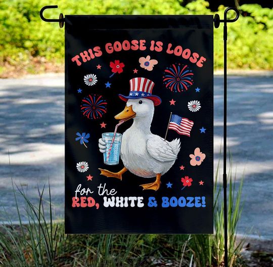 Discover This Goose is Loose Boho Floral 4th of July Goose Flag
