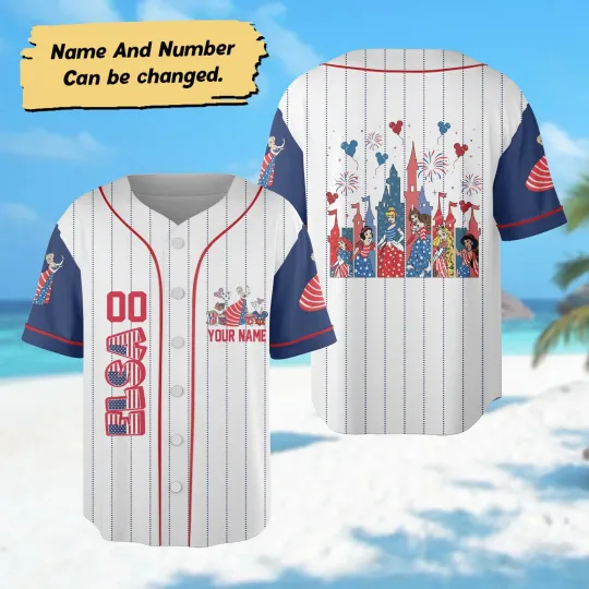 Discover Personalized Princess Group Castle Happy Fourth Of July Baseball Jersey Shirt