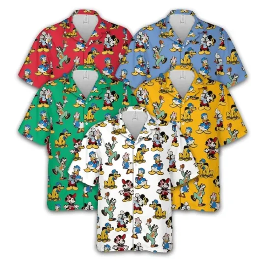 Discover Disneyyy Hawaiian Shirt – Mickeyy, Minniee, Donald Duckk, Goofyy & Steamboat Willie Aloha Shirt
