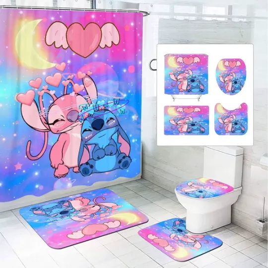 Discover Cartoon Stitchh Love Cute Shower Curtain or Bathroom Sets.