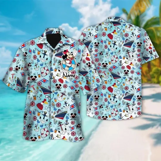 Discover Personalized Minniee Mouse Cruise Hawaiian Shirt Casual Button Down Unisex Adults