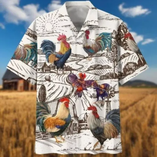 Discover Chicken Hawaii Shirt, Rooster Farmer Hawaiian Shirt, Hawaii Holiday Beach Shirt