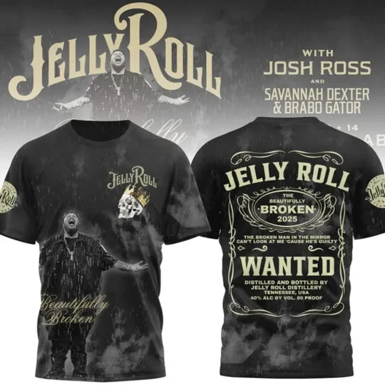 Discover Jelly Roll The Beautifully Broken 2025 Tour 3D T-Shirt
